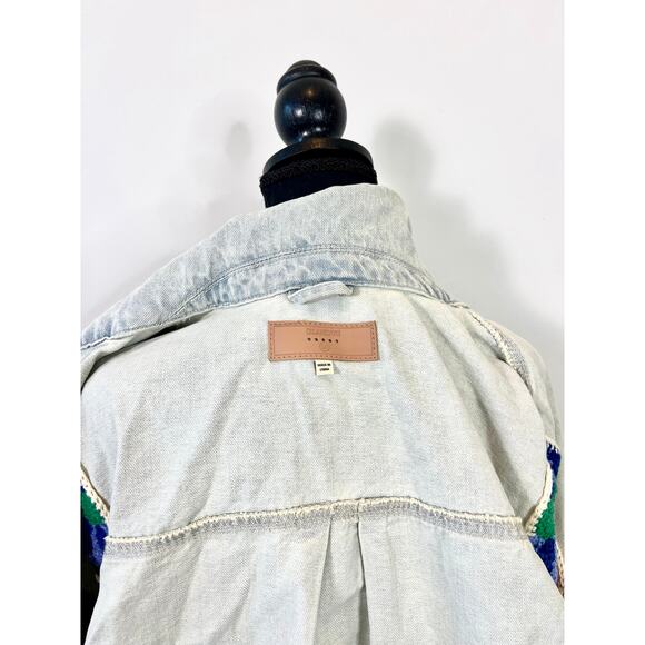 Blank NYC Young Love Jacket in Multi Medium Denim Floral Crochet Stretch Classic - Picture 6 of 6